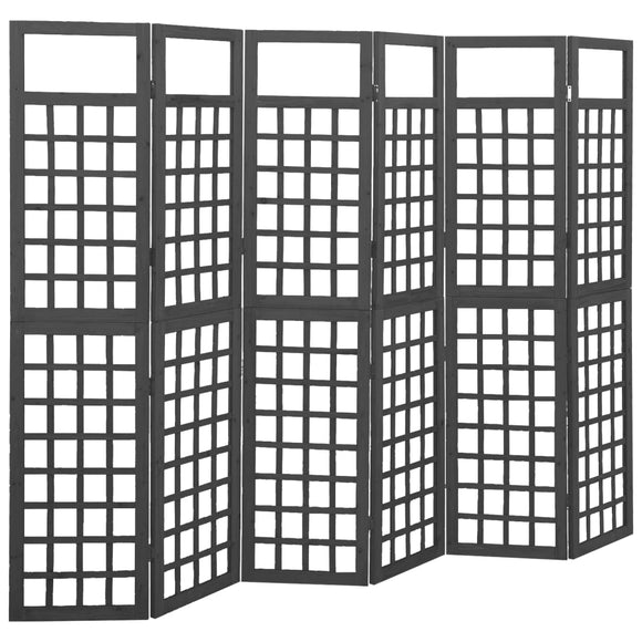 NNEVL 6-Panel Room Divider/Trellis Solid Fir Wood Black 242.5x180 cm