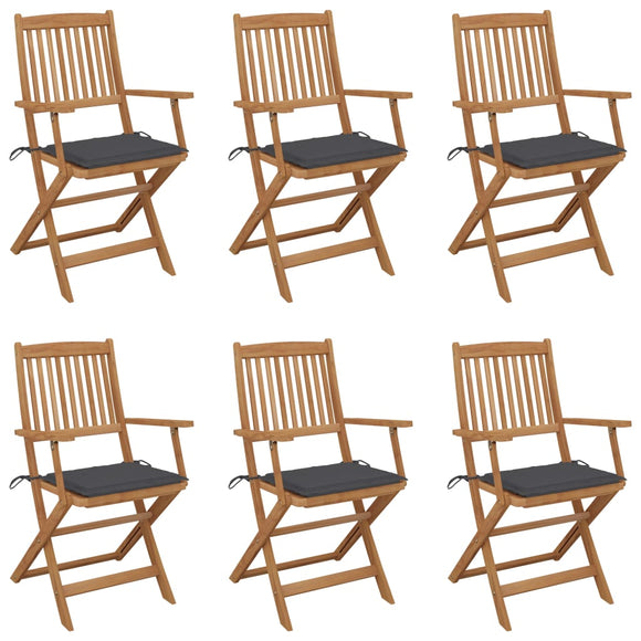 NNEVL Folding Garden Chairs 6 pcs with Cushions Solid Acacia Wood