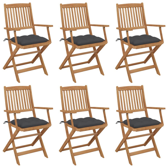 NNEVL Folding Garden Chairs 6 pcs with Cushions Solid Acacia Wood