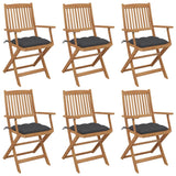 NNEVL Folding Garden Chairs 6 pcs with Cushions Solid Acacia Wood