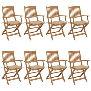 NNEVL Folding Garden Chairs 8 pcs with Cushions Solid Acacia Wood
