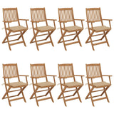 NNEVL Folding Garden Chairs 8 pcs with Cushions Solid Acacia Wood