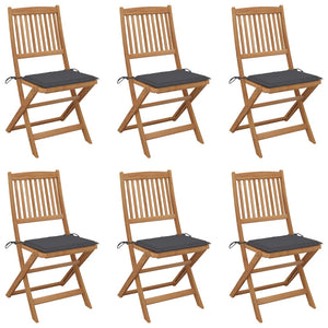 NNEVL Folding Garden Chairs 6 pcs with Cushions Solid Acacia Wood