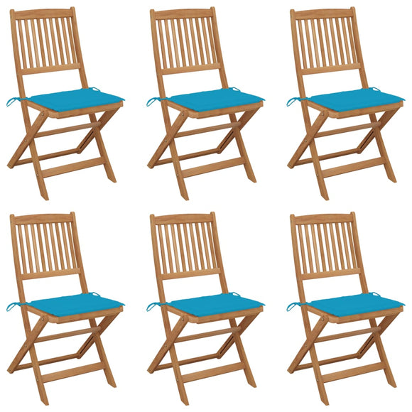 NNEVL Folding Garden Chairs 6 pcs with Cushions Solid Acacia Wood