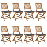 NNEVL Folding Garden Chairs 8 pcs with Cushions Solid Acacia Wood