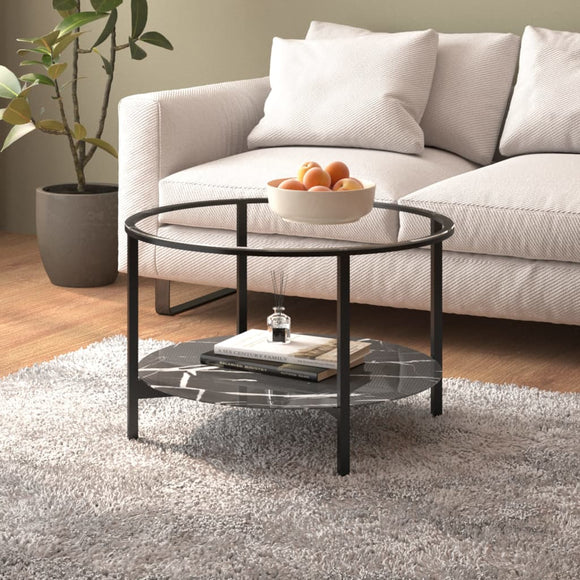 NNEVL Tea Table Black and Black Marble 70 cm Tempered Glass