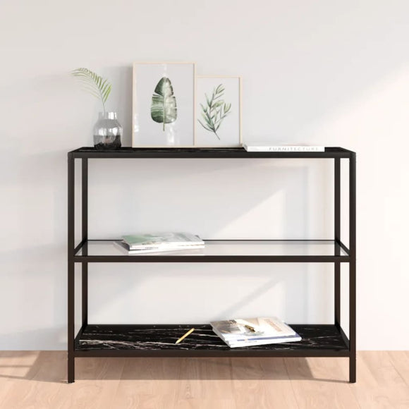NNEVL Console Table Transparent and Black Marble 100x36x90 cm Tempered Glass