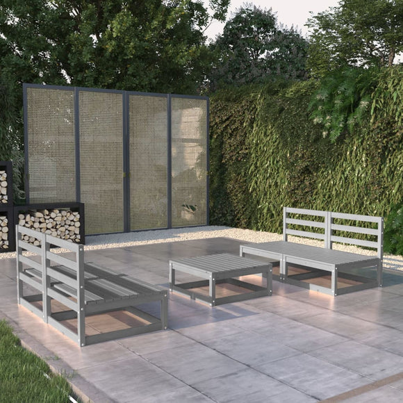 NNEVL 5 Piece Garden Lounge Set Grey Solid Pinewood