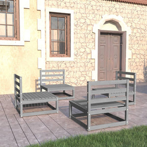 NNEVL 4 Piece Garden Lounge Set Grey Solid Pinewood