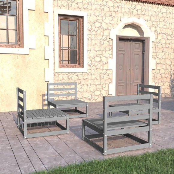 NNEVL 4 Piece Garden Lounge Set Grey Solid Pinewood