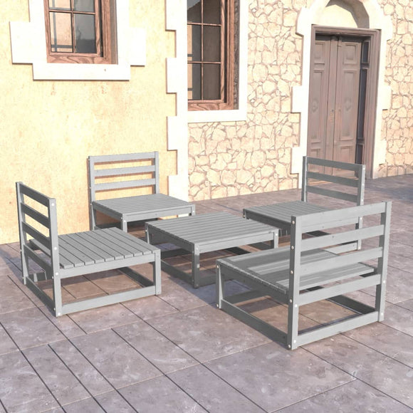 NNEVL 5 Piece Garden Lounge Set Grey Solid Pinewood
