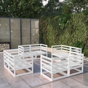 NNEVL 8 Piece Garden Lounge Set White Solid Pinewood