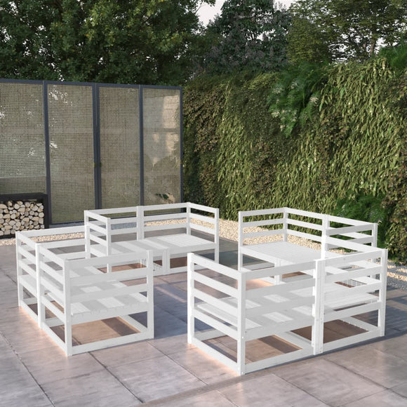 NNEVL 8 Piece Garden Lounge Set White Solid Pinewood