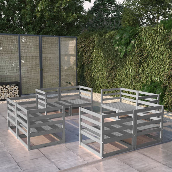 NNEVL 8 Piece Garden Lounge Set Grey Solid Pinewood