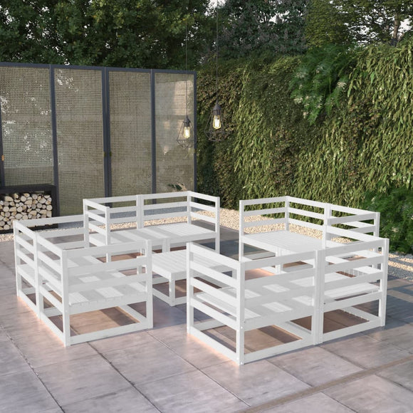 NNEVL 9 Piece Garden Lounge Set White Solid Pinewood