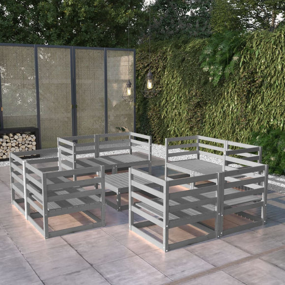 NNEVL 9 Piece Garden Lounge Set Grey Solid Pinewood