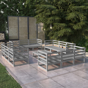 NNEVL 13 Piece Garden Lounge Set Grey Solid Pinewood