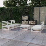 NNEVL 6 Piece Garden Lounge Set White Solid Pinewood