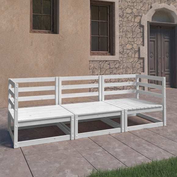 NNEVL Garden 3-Seater Sofa White Solid Pinewood