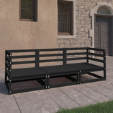 NNEVL Garden 3-Seater Sofa Black Solid Pinewood