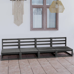 NNEVL Garden 4-Seater Sofa Grey Solid Pinewood