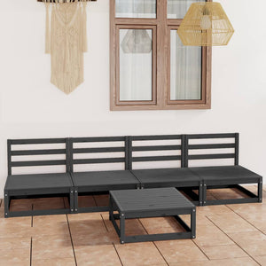 NNEVL 5 Piece Garden Lounge Set Grey Solid Pinewood