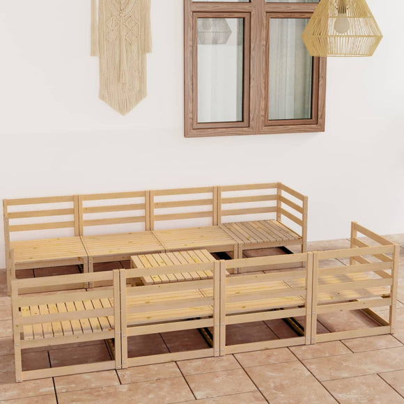 NNEVL 9 Piece Garden Lounge Set Solid Pinewood