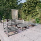 NNEVL 5 Piece Garden Lounge Set Grey Solid Pinewood