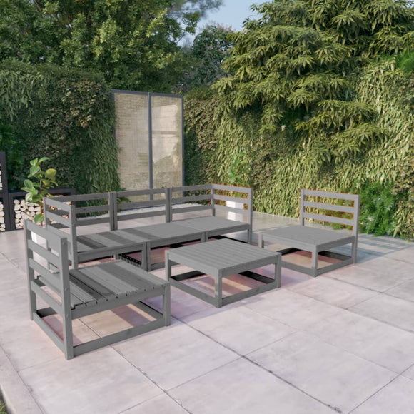 NNEVL 6 Piece Garden Lounge Set Grey Solid Pinewood