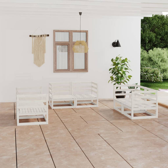 NNEVL 6 Piece Garden Lounge Set White Solid Pinewood