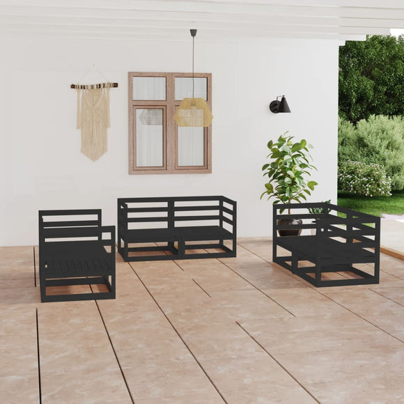 NNEVL 6 Piece Garden Lounge Set Black Solid Pinewood
