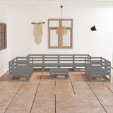 NNEVL 9 Piece Garden Lounge Set Grey Solid Pinewood