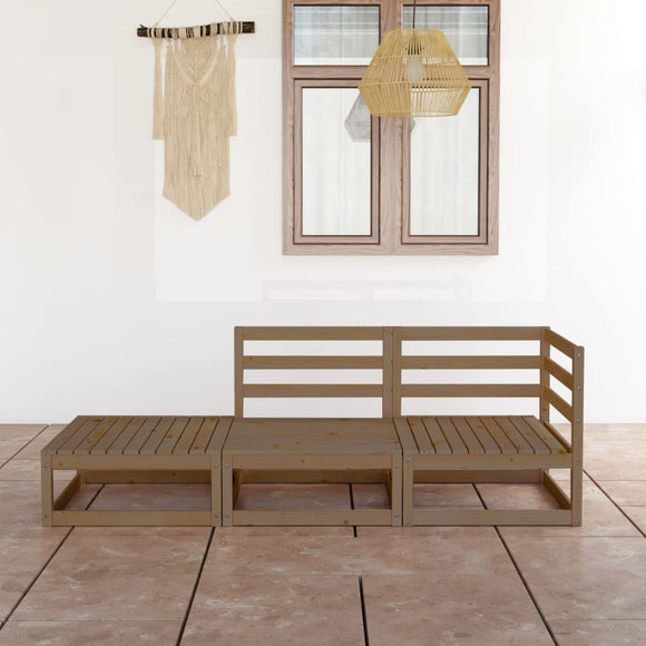 NNEVL 3 Piece Garden Lounge Set Honey Brown Solid Wood Pine