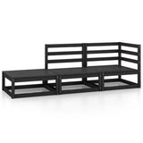 NNEVL 3 Piece Garden Lounge Set Black Solid Wood Pine