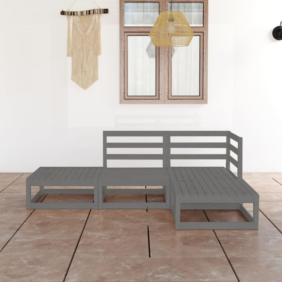 NNEVL 4 Piece Garden Lounge Set Grey Solid Pinewood