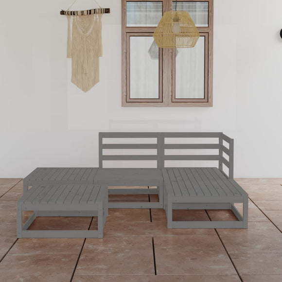 NNEVL 5 Piece Garden Lounge Set Grey Solid Pinewood