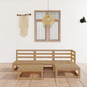 NNEVL 5 Piece Garden Lounge Set Honey Brown Solid Pinewood