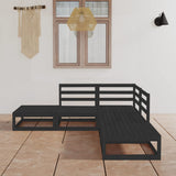 NNEVL 5 Piece Garden Lounge Set Black Solid Pinewood