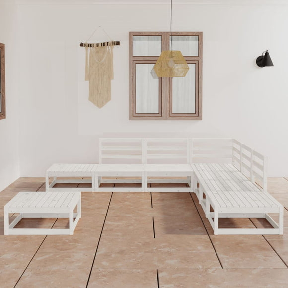 NNEVL 8 Piece Garden Lounge Set White Solid Pinewood