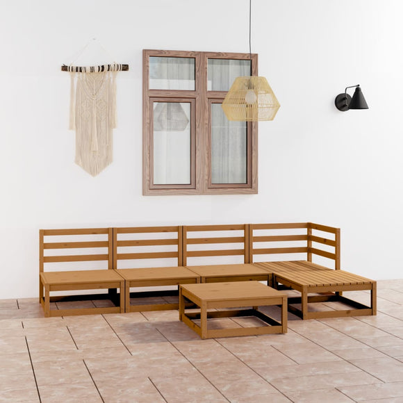 NNEVL 6 Piece Garden Lounge Set Honey Brown Solid Pinewood
