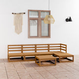 NNEVL 6 Piece Garden Lounge Set Honey Brown Solid Pinewood