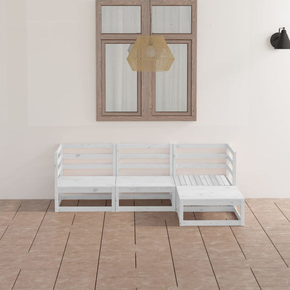 NNEVL 4 Piece Garden Lounge Set White Solid Pinewood