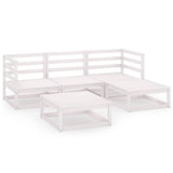 NNEVL 5 Piece Garden Lounge Set White Solid Pinewood