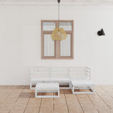 NNEVL 5 Piece Garden Lounge Set White Solid Pinewood