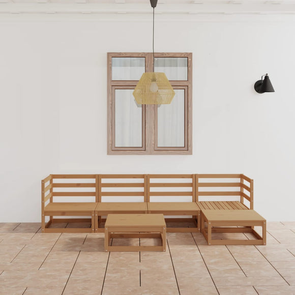 NNEVL 6 Piece Garden Lounge Set Honey Brown Solid Pinewood