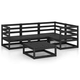 NNEVL 5 Piece Garden Lounge Set Black Solid Pinewood