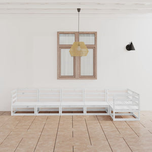NNEVL 6 Piece Garden Lounge Set White Solid Pinewood