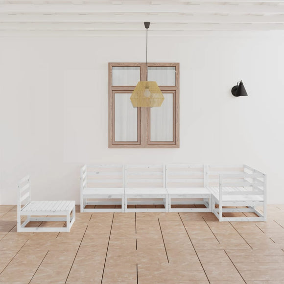 NNEVL 6 Piece Garden Lounge Set White Solid Pinewood