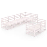 NNEVL 7 Piece Garden Lounge Set White Solid Pinewood