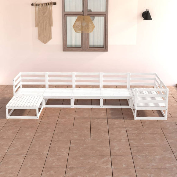NNEVL 7 Piece Garden Lounge Set White Solid Pinewood